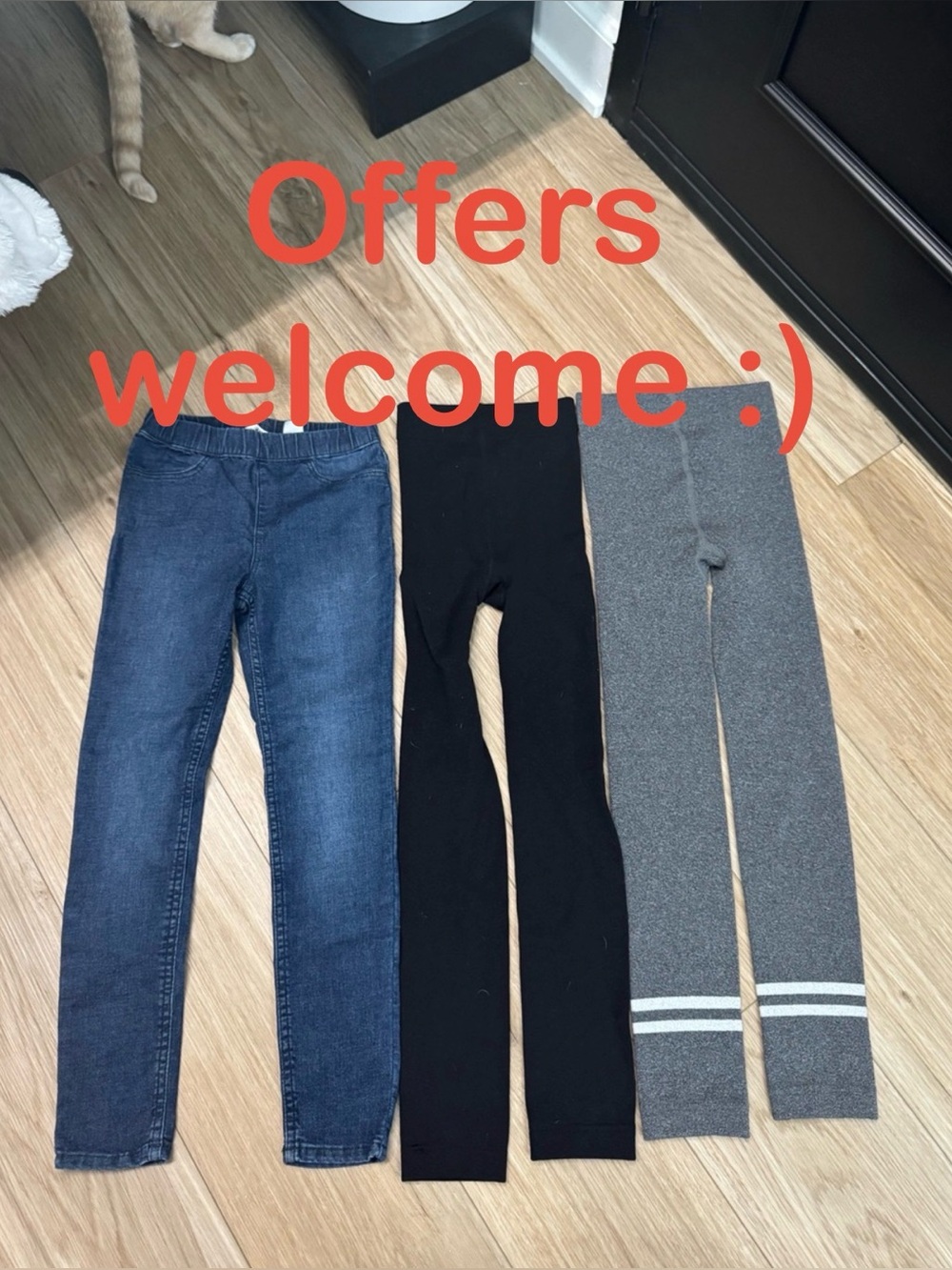Girls Three-Pack Leggings & Jeggings Set - Blue Denim, Black, Gray
